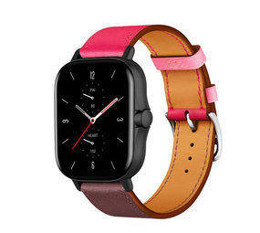 Strap-it Bracelet cuir Amazfit GTS 2  (rose vif/marron rouge)