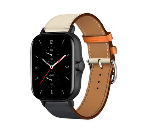 Strap-it Bracelet cuir Amazfit GTS 2  (blanc/bleu foncé)