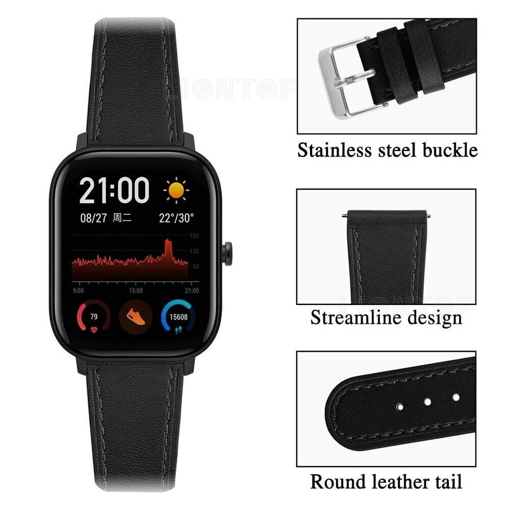 Strap-it Strap-it Bracelet cuir Amazfit GTS 3 (noir serré)