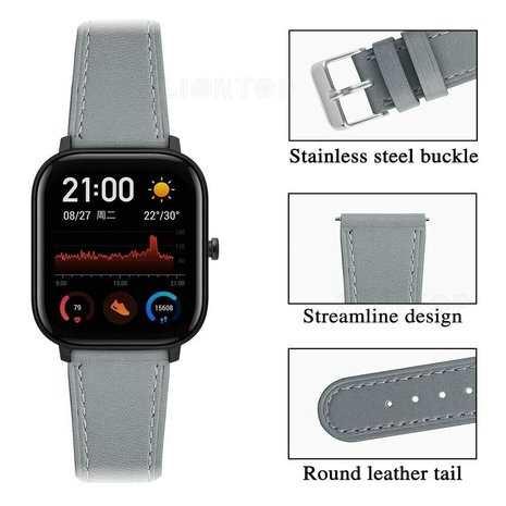 Strap-it Strap-it Bracelet cuir Amazfit GTS 3 (gris) Strap-it Strap-it Bracelet cuir Amazfit GTS 3 (gris)