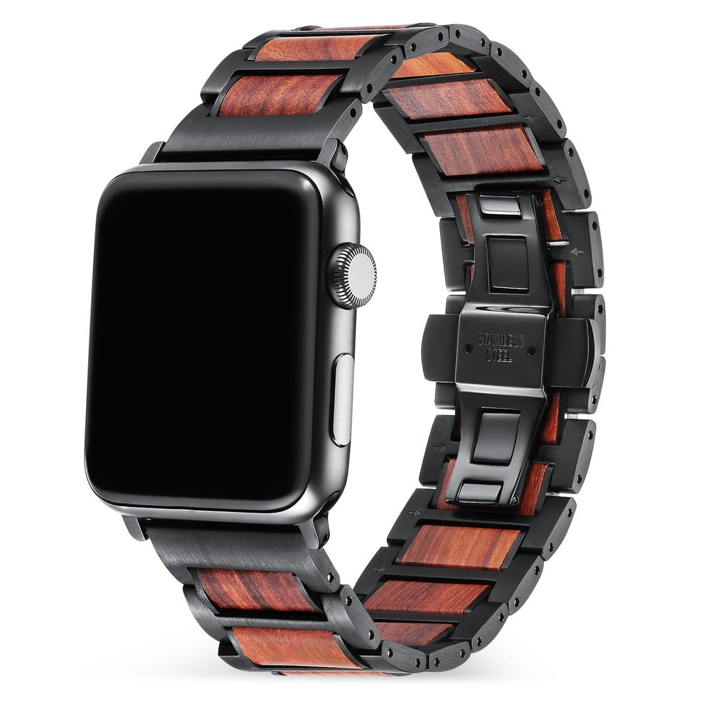 Strap-it Strap-it Bracelet acier/bois Apple Watch (noir/marron)