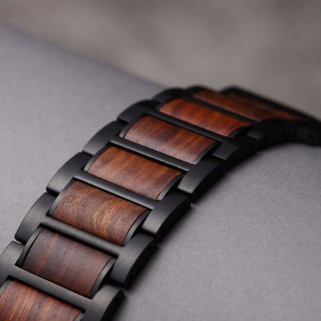 Strap-it Strap-it Bracelet acier/bois Apple Watch (noir/marron)