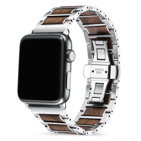 Strap-it Strap-it Bracelet acier/bois Apple Watch (argent/marron)