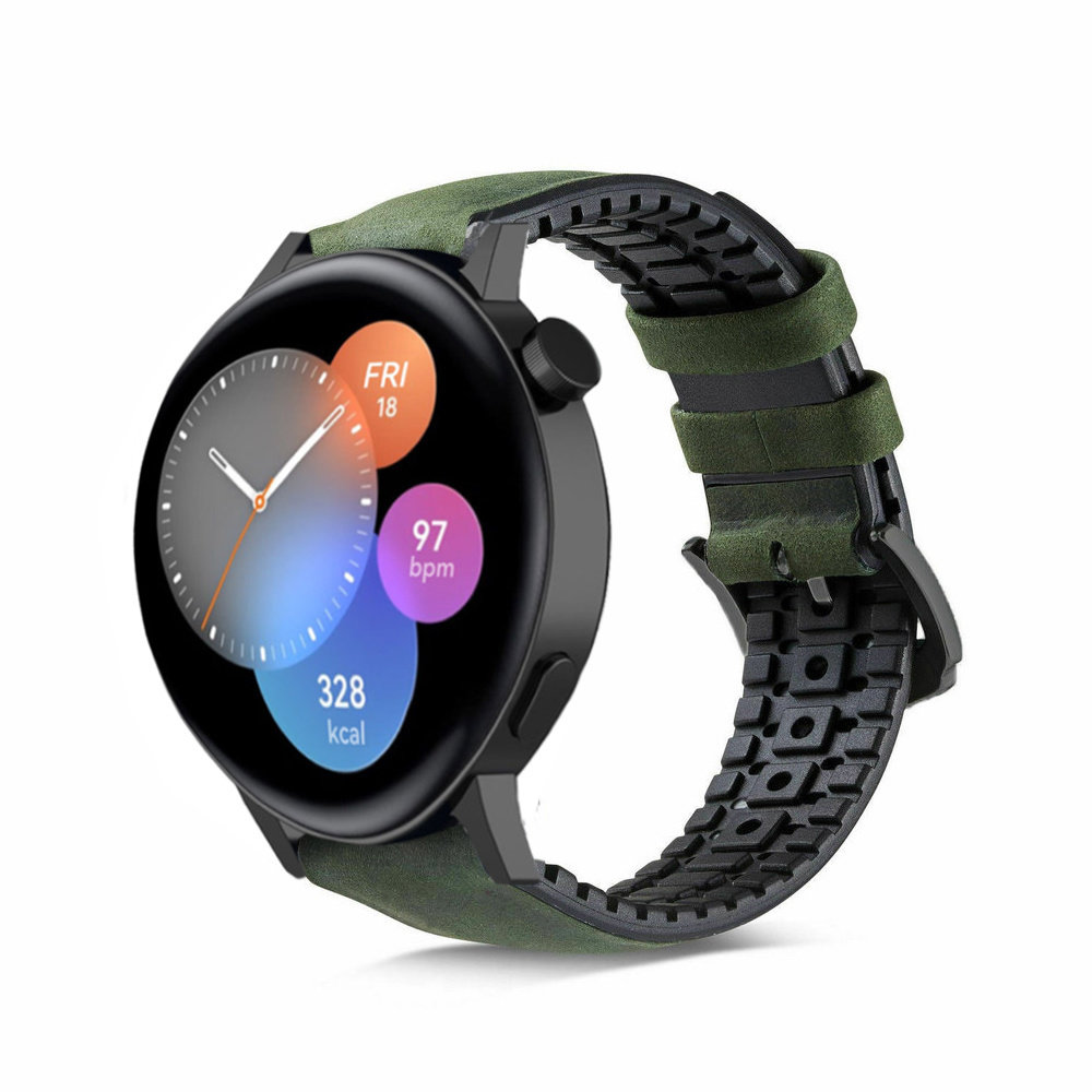 Strap-it Strap-it Bracelet silicone / cuir Huawei Watch GT 3 42mm (noir/vert)