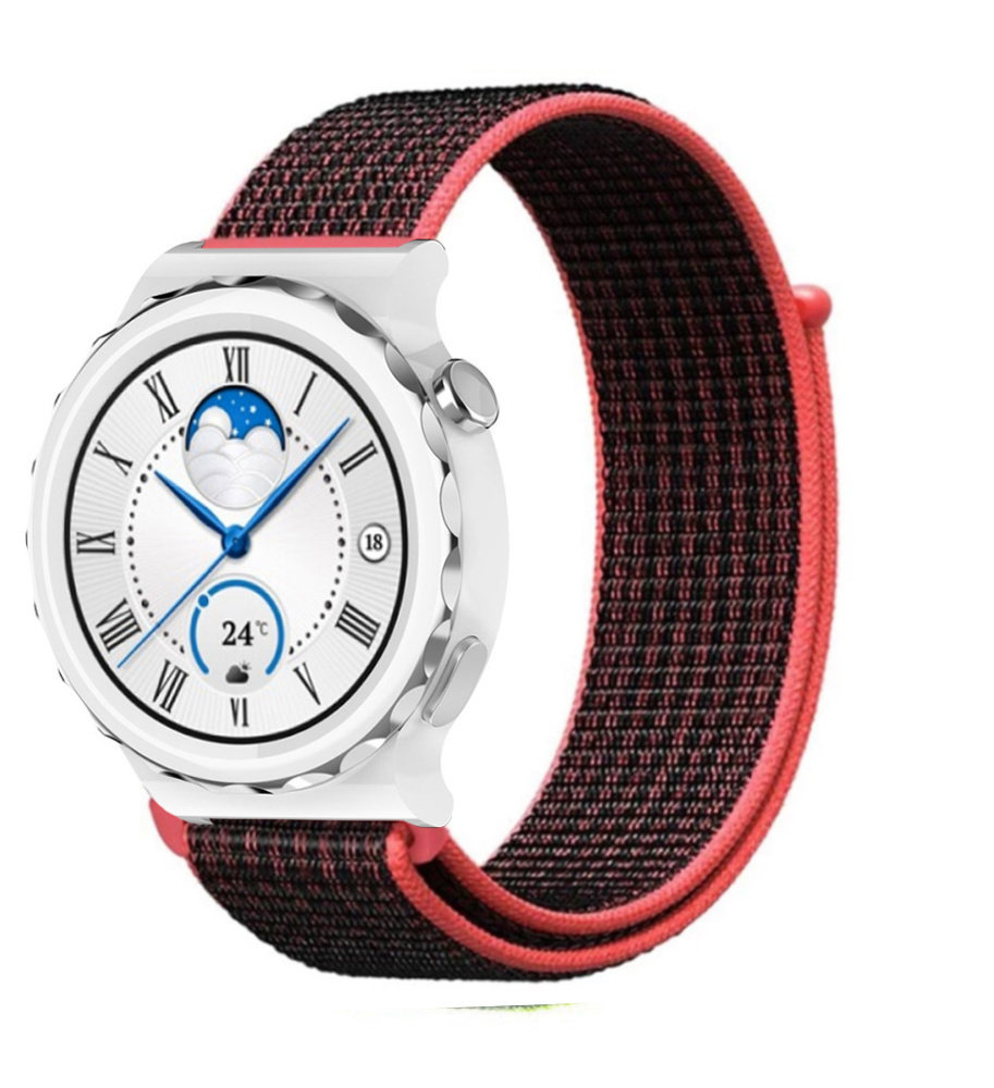 Strap-it Strap-it Bracelet nylon Huawei Watch GT 3 Pro 43mm (noir/rouge)
