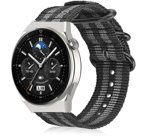 Strap-it Strap-it Bracelet nylon boucle Huawei Watch GT 3 Pro 46mm (noir/gris) Strap-it Strap-it Bracelet nylon boucle Huawei Watch GT 3 Pro 46mm (noir/gris)