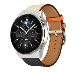 Strap-it Bracelet cuir Huawei Watch GT 3 Pro 46mm (blanc/bleu foncé)