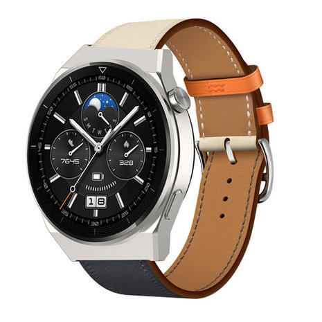 Strap-it Strap-it Bracelet cuir Huawei Watch GT 3 Pro 46mm (blanc/bleu foncé)