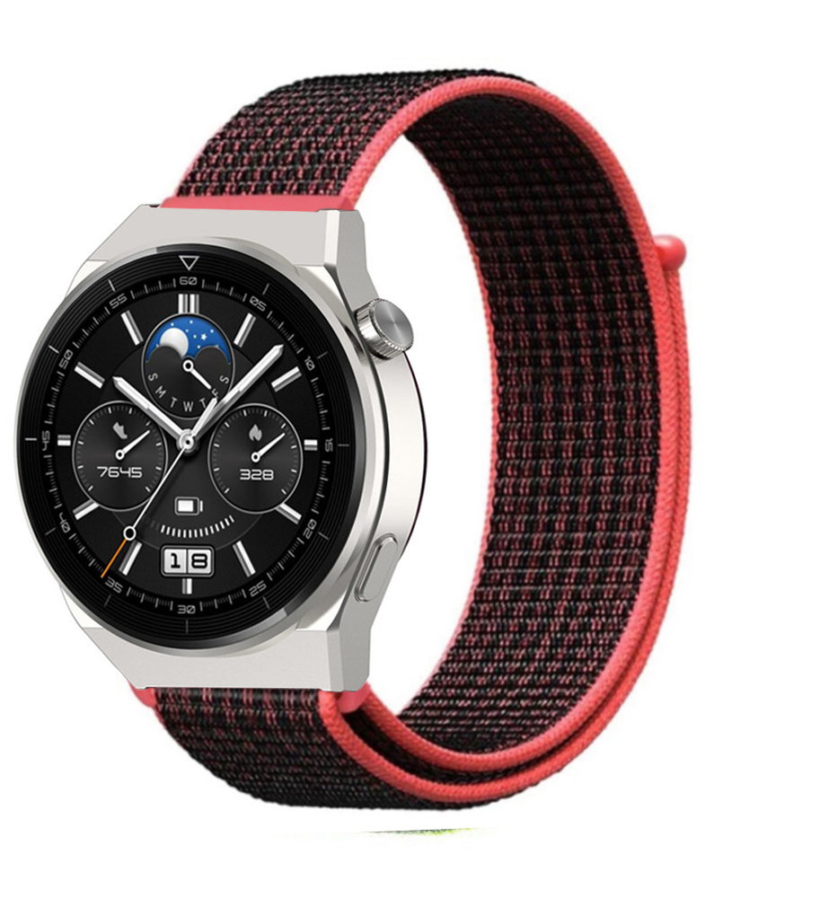 Strap-it Strap-it Bracelet nylon Huawei Watch GT 3 Pro 46mm (noir/rouge) Strap-it Strap-it Bracelet nylon Huawei Watch GT 3 Pro 46mm (noir/rouge)