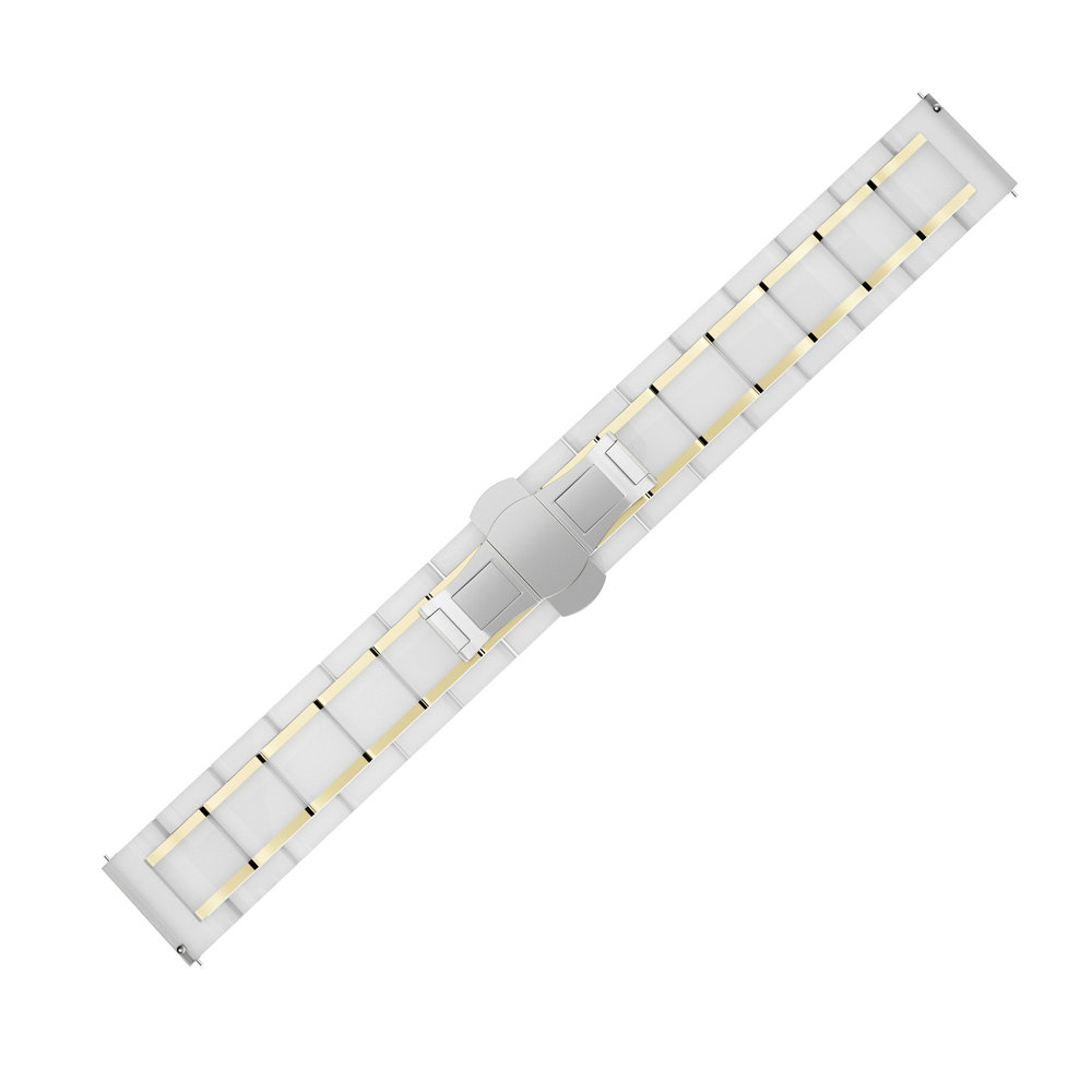 Strap-it Strap-it Bracelet acier céramique Samsung Galaxy Watch 42mm (blanc/or) Strap-it Strap-it Bracelet acier céramique Samsung Galaxy Watch 42mm (blanc/or)