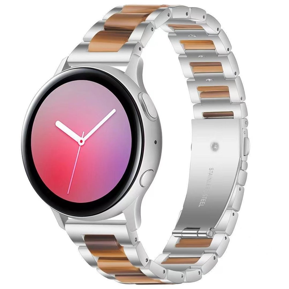 Strap-it Strap-it Bracelet acier résine Samsung Galaxy Watch Active (argent/marron) Strap-it Strap-it Bracelet acier résine Samsung Galaxy Watch Active (argent/marron)