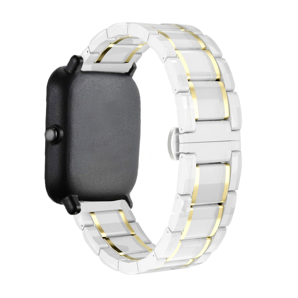 Strap-it Strap-it Bracelet acier céramique Amazfit Bip (blanc/or)