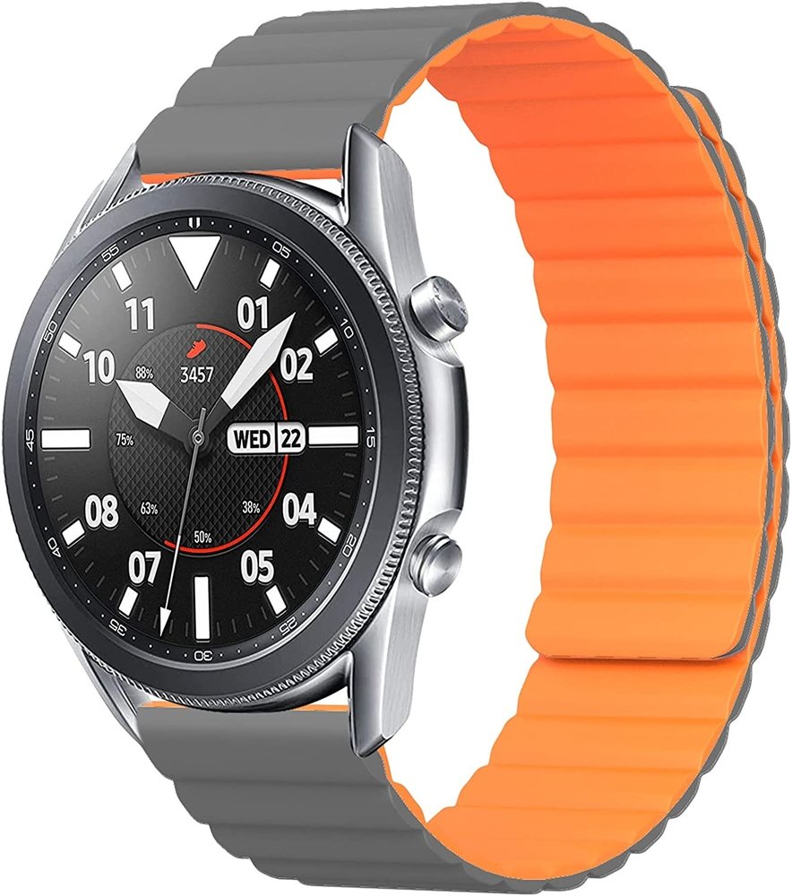 Strap-it Strap-it Bracelet silicone magnétique Samsung Galaxy Watch 3 45mm (gris/orange)