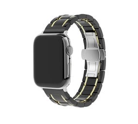 Strap-it Bracelet acier céramique Apple Watch (noir/or)