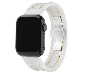 Strap-it Bracelet acier céramique Apple Watch (blanc/or)