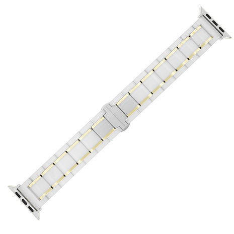 Strap-it Strap-it Bracelet acier céramique Apple Watch (blanc/or)