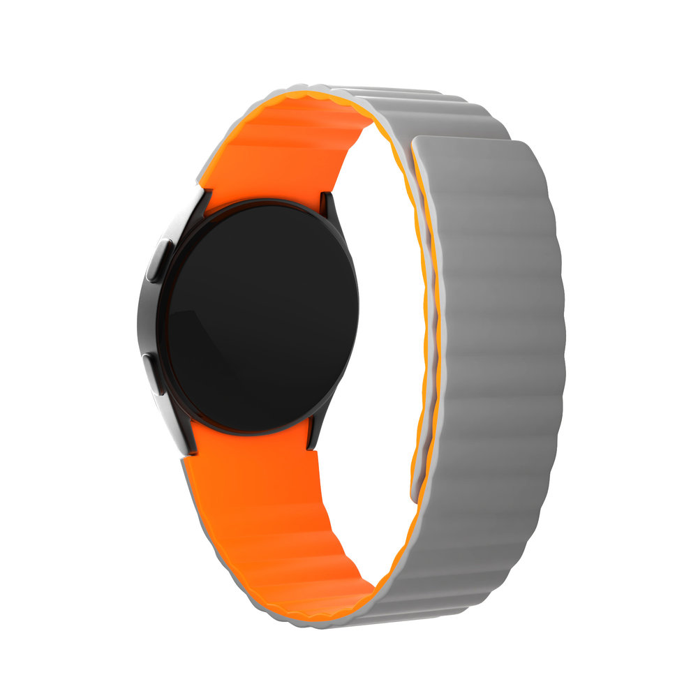 Strap-it Strap-it Bracelet silicone magnétique Galaxy Watch 4 44mm (gris/orange)