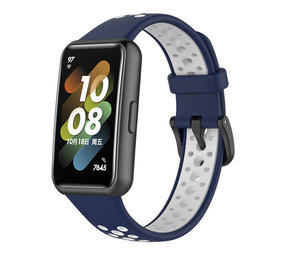 Strap-it Bracelet sport Huawei Band 7 (bleu foncé/blanc)