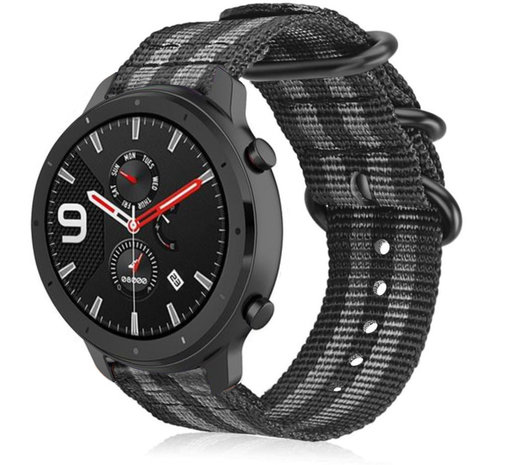 Strap-it Strap-it Bracelet nylon boucle Xiaomi Amazfit GTR (noir/gris)