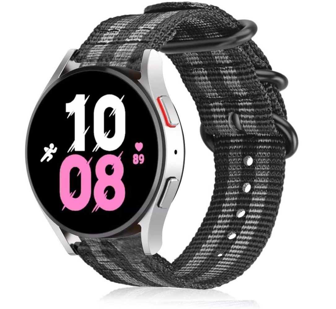 Strap-it Strap-it Bracelet nylon boucle Samsung Galaxy Watch 5 - 44mm (noir/gris) Strap-it Strap-it Bracelet nylon boucle Samsung Galaxy Watch 5 - 44mm (noir/gris)