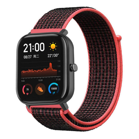Strap-it Strap-it Bracelet nylon Xiaomi Amazfit GTS (noir/rouge)