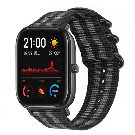 Strap-it Strap-it Bracelet nylon boucle Xiaomi Amazfit GTS (noir/gris)