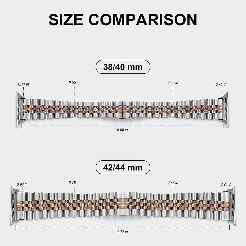 Strap-it Strap-it Bracelet acier Jubilee Apple Watch 8 (argent/ or rose)