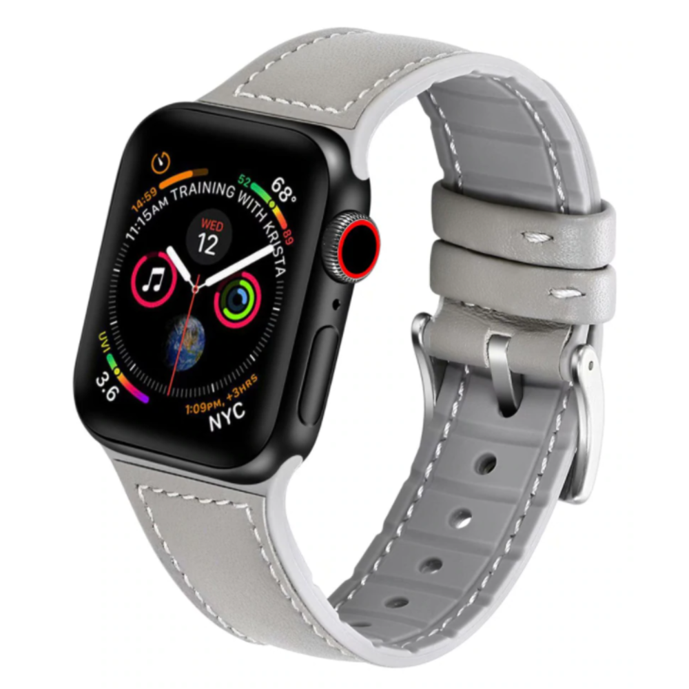 Bracelet cuir Apple Watch 8 (blanc/gris) Braceletsmartwatch.fr