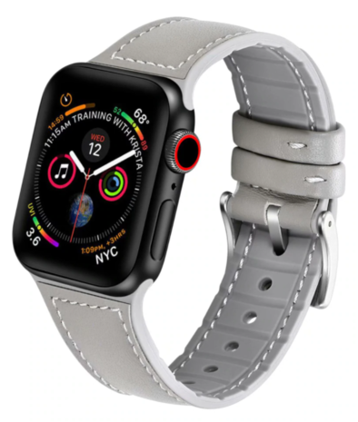 Strap-it Strap-it Bracelet cuir Apple Watch 8 (blanc/gris) Strap-it Strap-it Bracelet cuir Apple Watch 8 (blanc/gris)