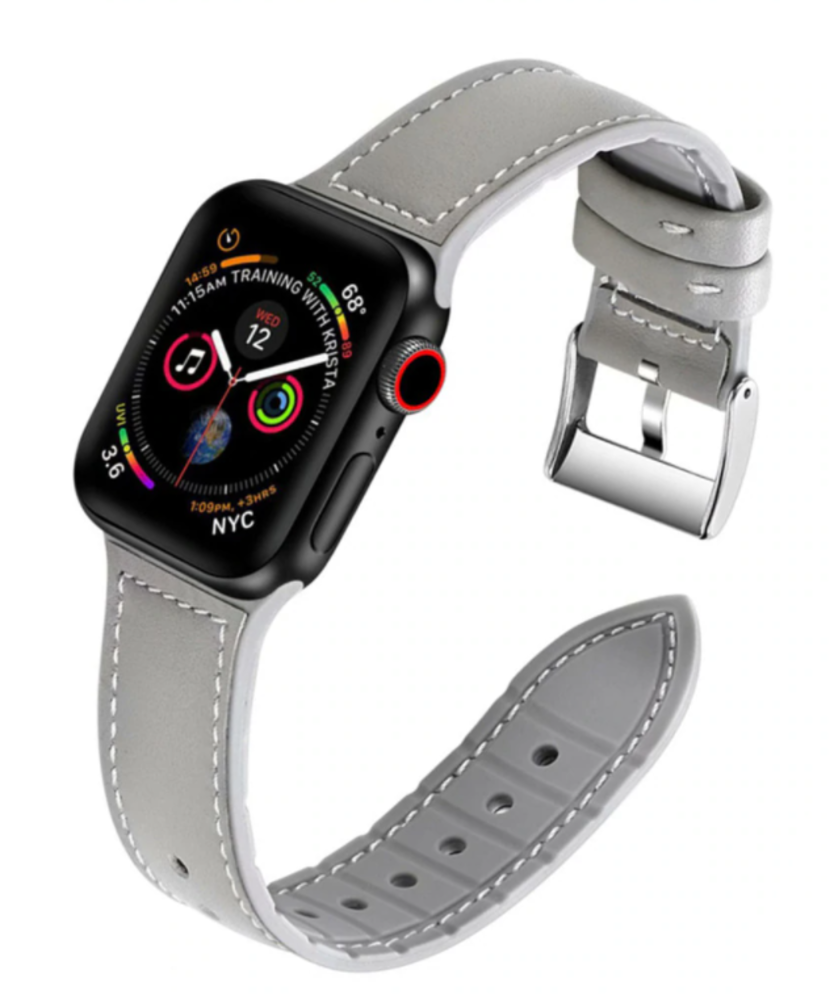 Strap-it Strap-it Bracelet cuir Apple Watch 8 (blanc/gris) Strap-it Strap-it Bracelet cuir Apple Watch 8 (blanc/gris)