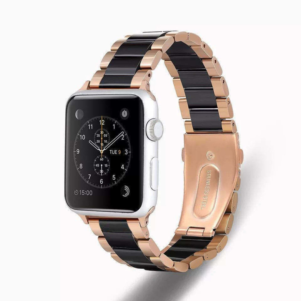 Strap-it Strap-it Bracelet acier céramique Apple Watch 8 céramique (or rosé /noir)