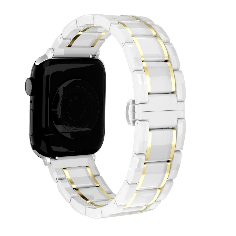 Strap-it Strap-it Bracelet acier céramique Apple Watch 8 (blanc/or) Strap-it Strap-it Bracelet acier céramique Apple Watch 8 (blanc/or)