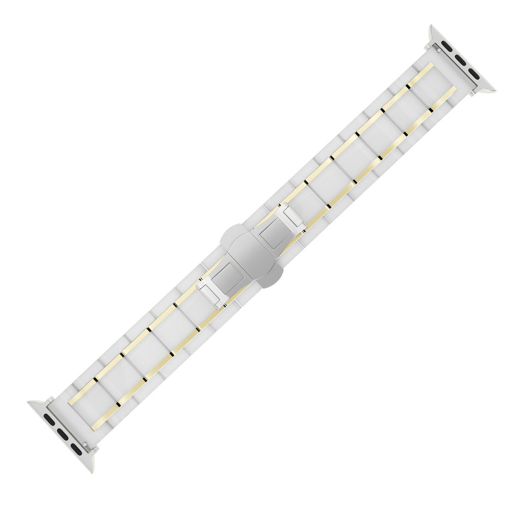Strap-it Strap-it Bracelet acier céramique Apple Watch 8 (blanc/or) Strap-it Strap-it Bracelet acier céramique Apple Watch 8 (blanc/or)