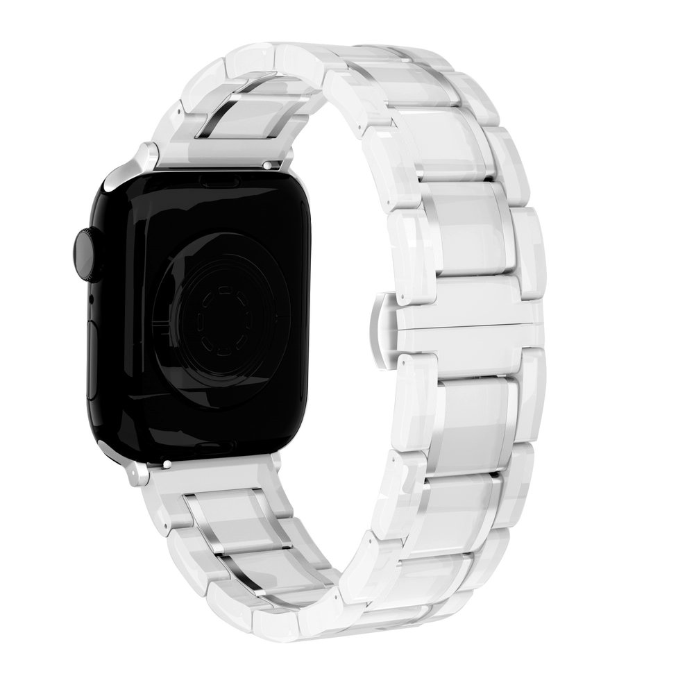 Strap-it Strap-it Bracelet acier céramique Apple Watch 8 (blanc/argent)