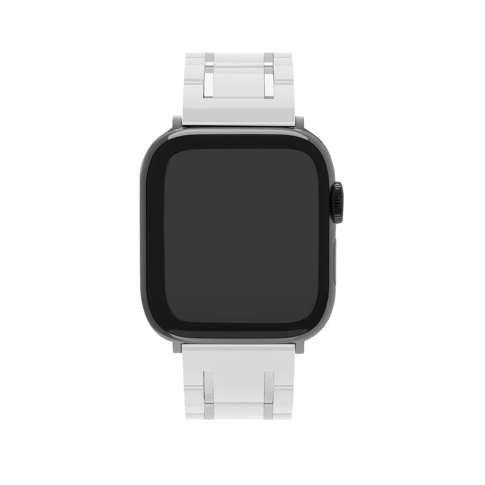 Strap-it Strap-it Bracelet acier céramique Apple Watch 8 (blanc/argent)