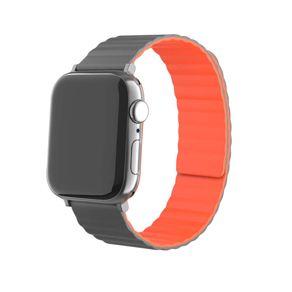 Strap-it Strap-it Bracelet silicone magnétique Apple Watch 8 (gris/orange)