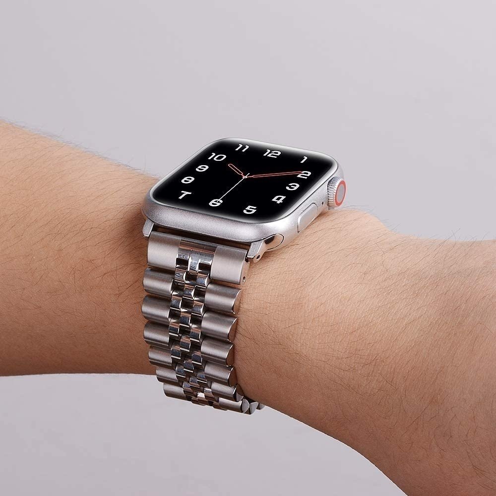 Bracelet Apple Watch en métal acier inoxydable Jubilee noir/argent pour Apple  Watch ULTRA 8 7 6 Bracelet papillon en acier 40/41/42/44/45/49 mm -   France