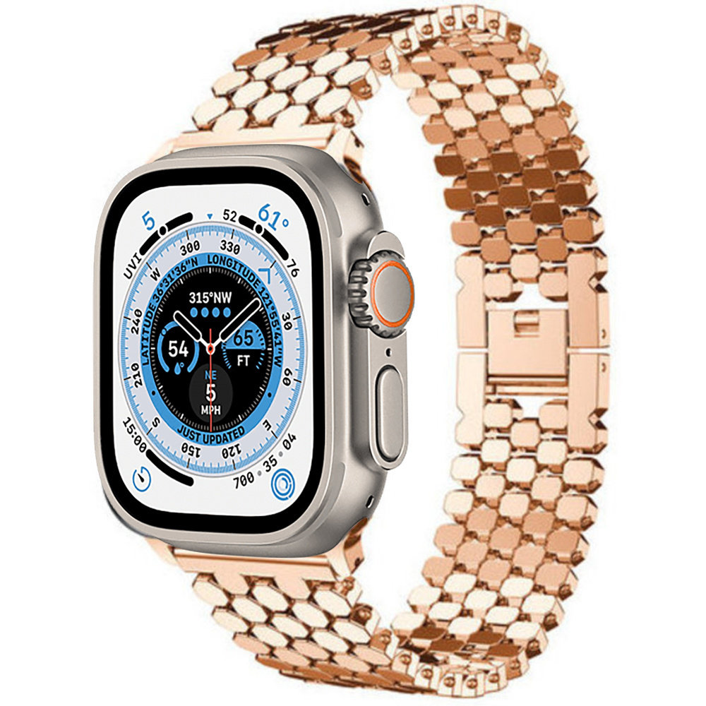 Strap-it Strap-it Bracelet acier poisson Apple Watch Ultra (or rose)