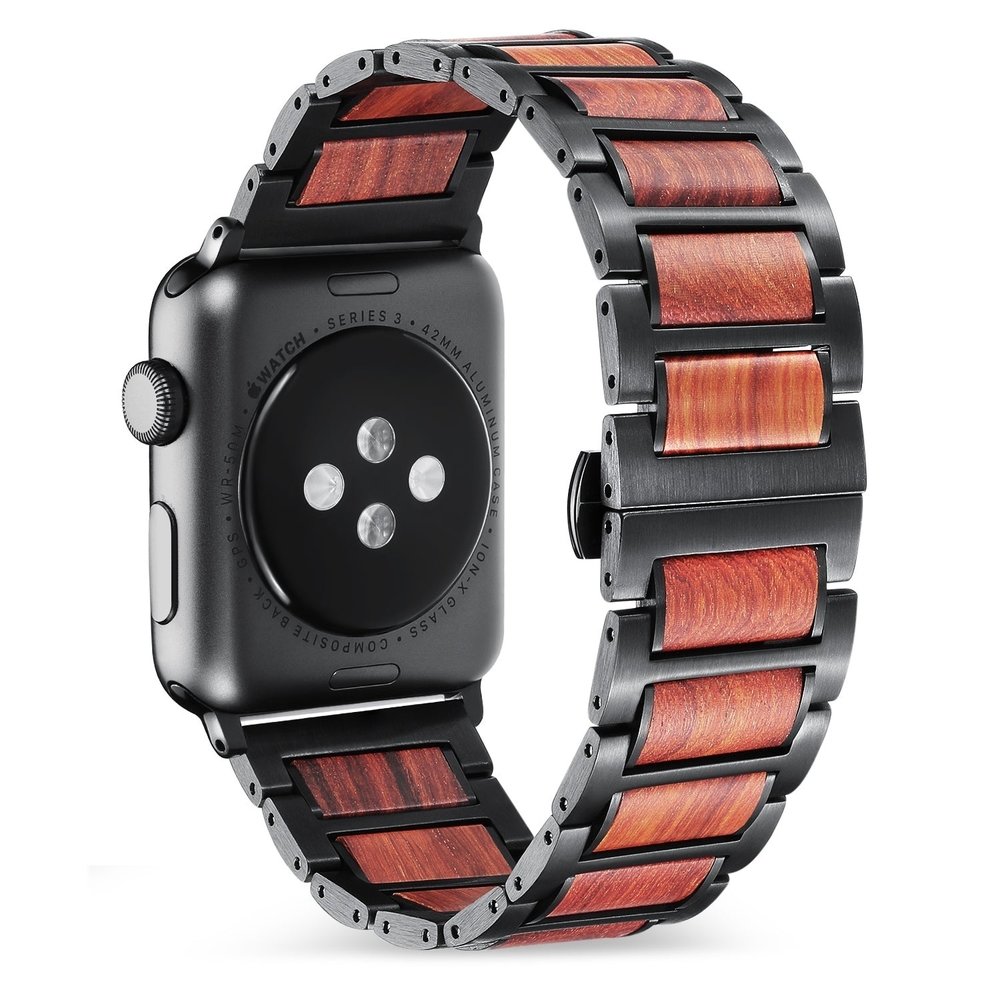 Strap-it Strap-it Bracelet acier bois Apple Watch Ultra (noir/marron)
