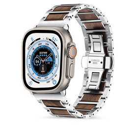 Strap-it Bracelet acier bois Apple Watch Ultra (argent/marron)