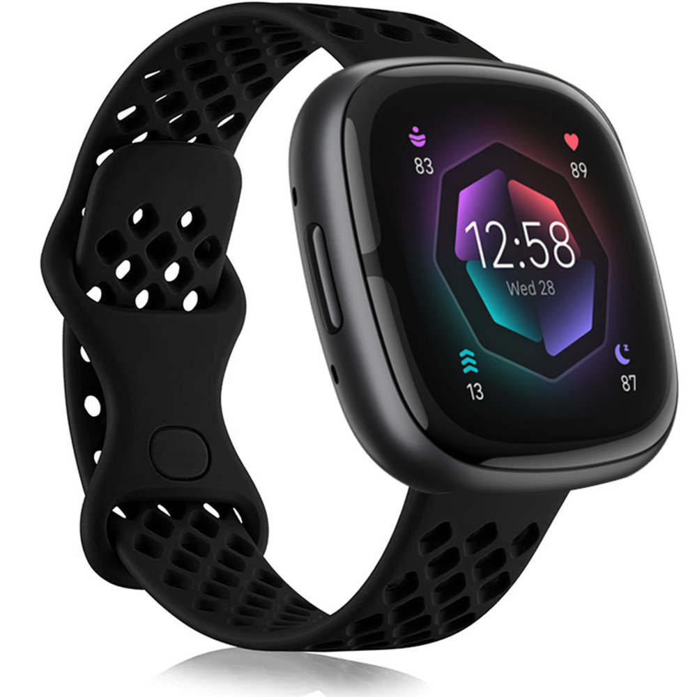 Strap-it Strap-it Bracelet silicone avec trous Fitbit Sense 2 (noir)