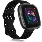 Strap-it Bracelet silicone avec trous Fitbit Sense 2 (noir)