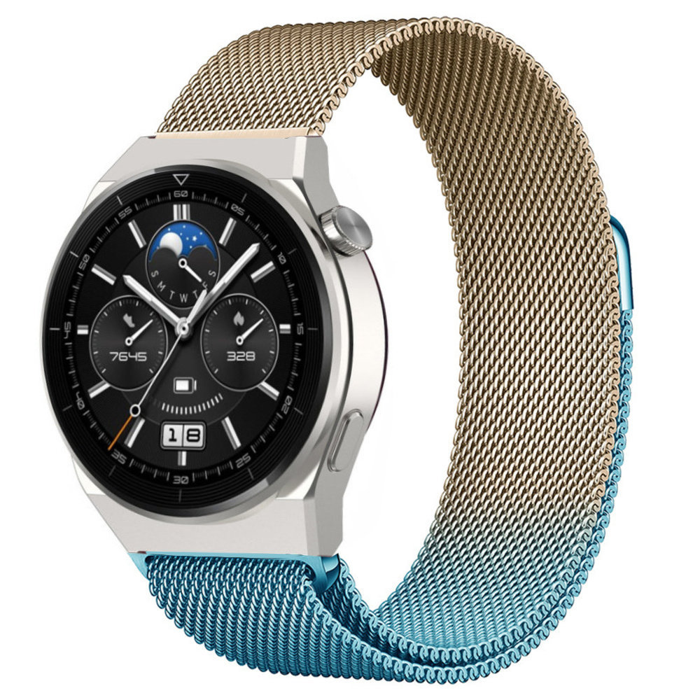 Strap-it Strap-it Bracelet Milanais Huawei Watch GT 3 Pro 46mm (bleu/or)