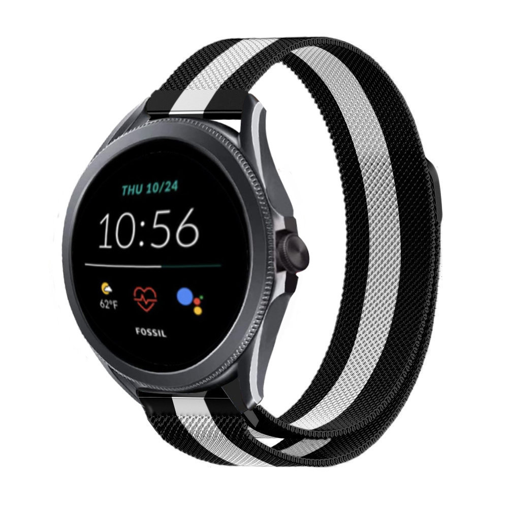 Strap-it Strap-it Fossil Gen 5e Bracelet Milanais 44mm (noir/blanc)