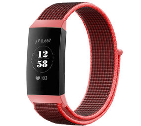 Strap-it Bracelet nylon Fitbit Charge 3 (noir/rouge)