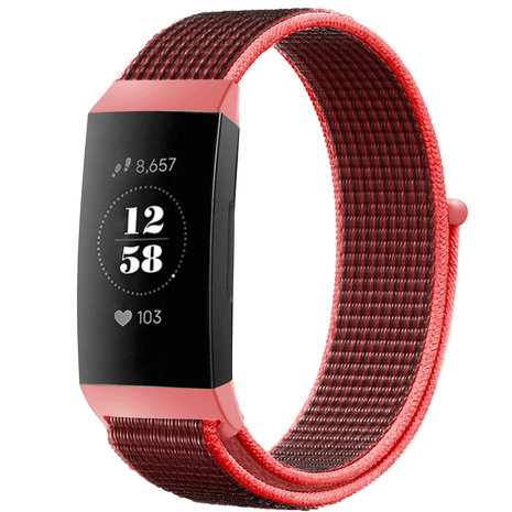 Strap-it Strap-it Bracelet nylon Fitbit Charge 3 (noir/rouge)