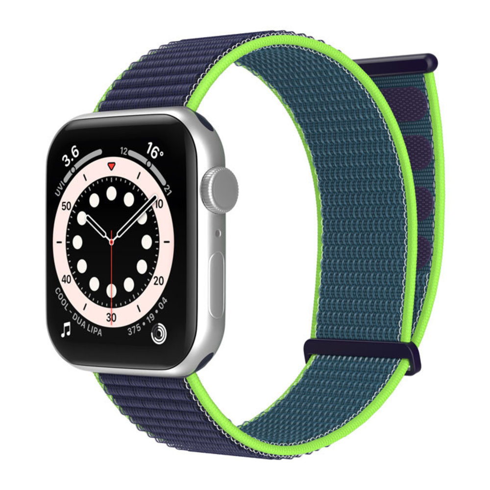 Strap-it Strap-it Bracelet Apple Watch nylon (bleu foncé/citron vert)