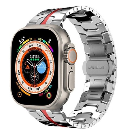 Strap-it Strap-it Bracelet acier Iron Apple Watch (argent/rouge) Strap-it Strap-it Bracelet acier Iron Apple Watch (argent/rouge)