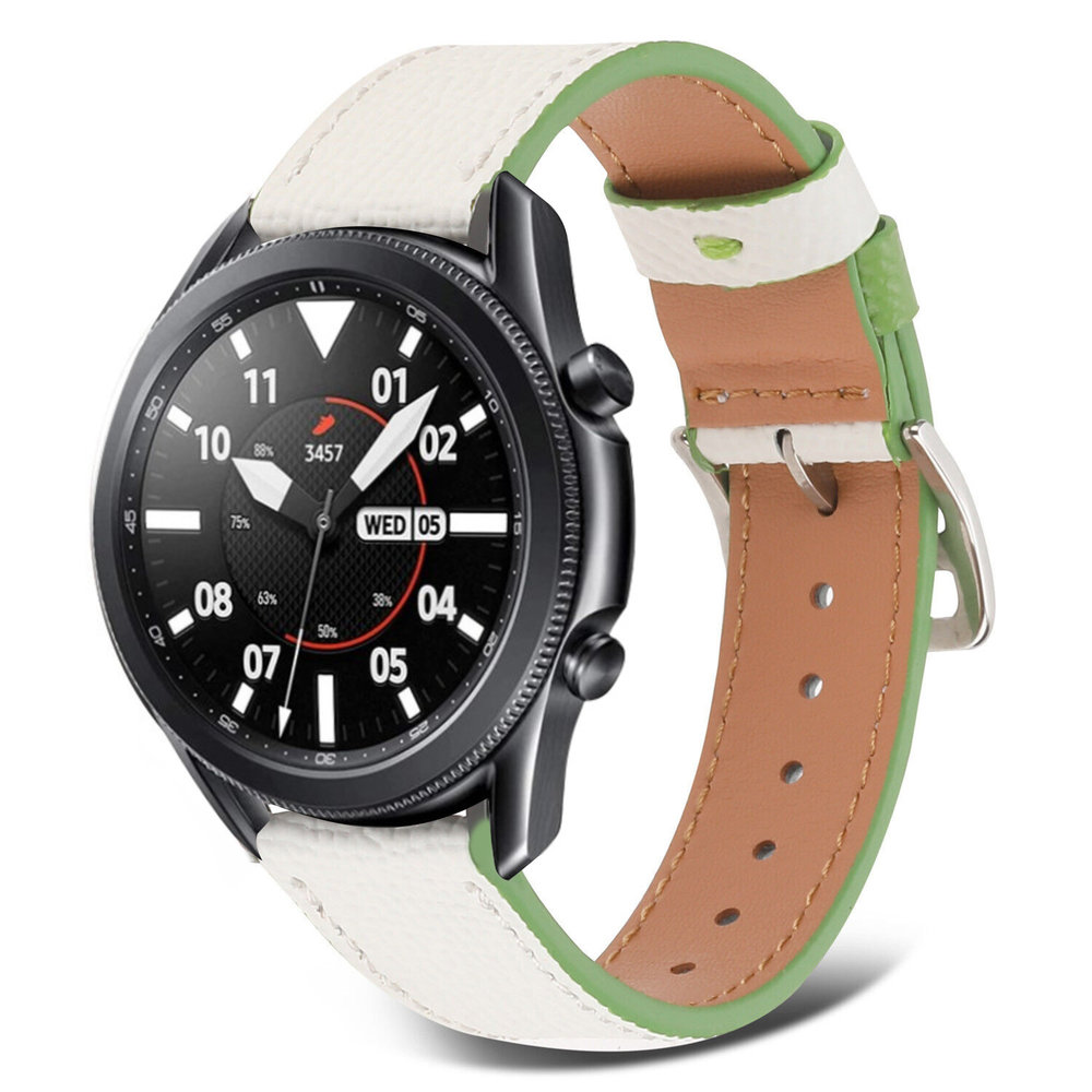 Strap-it Strap-it Bracelet cuir Samsung Galaxy Watch 3 45mm (blanc-vert) Strap-it Strap-it Bracelet cuir Samsung Galaxy Watch 3 45mm (blanc-vert)