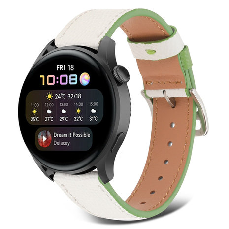 Strap-it Strap-it Bracelet cuir Huawei Watch 3 (Pro) (blanc-vert) Strap-it Strap-it Bracelet cuir Huawei Watch 3 (Pro) (blanc-vert)